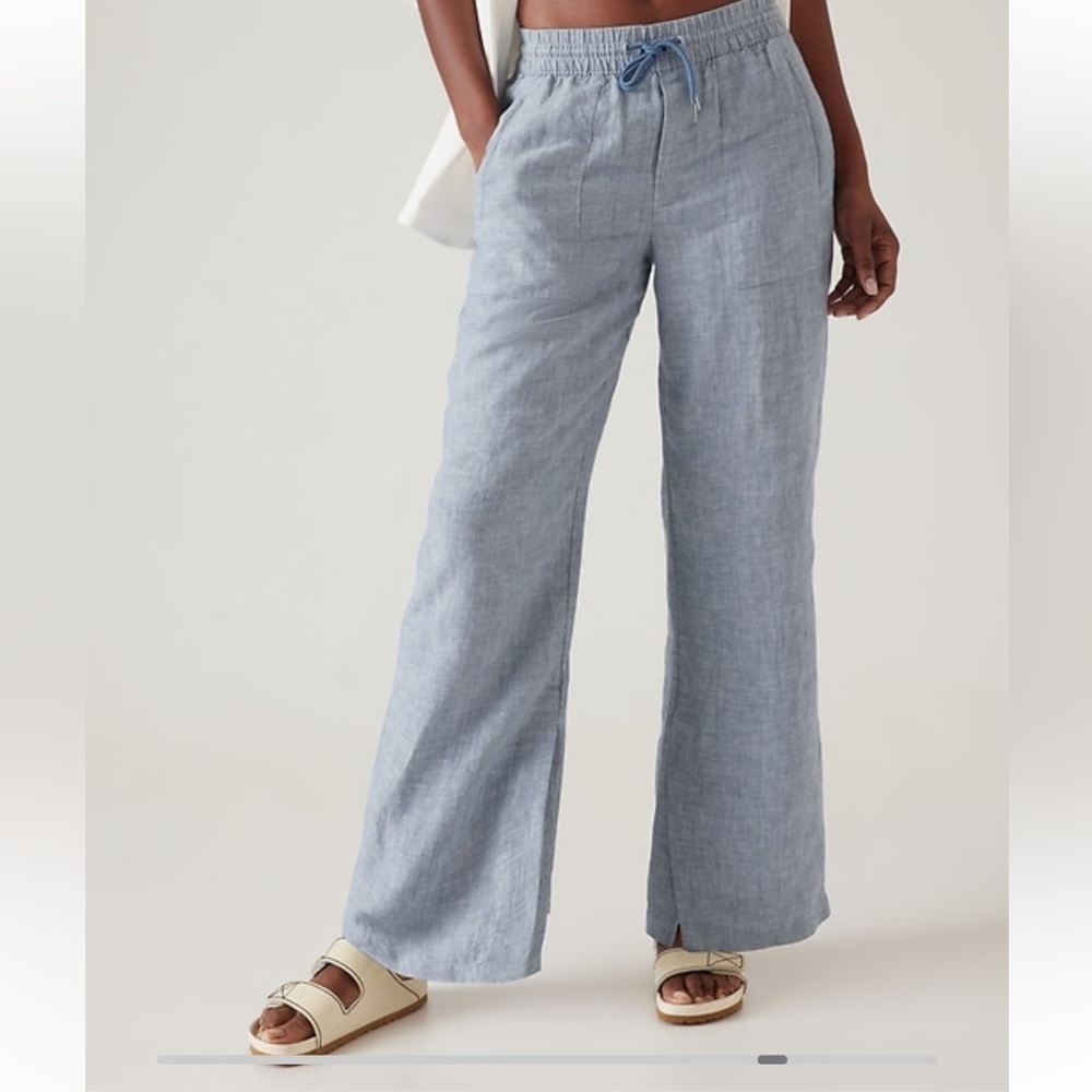 Athleta Light Blue Wide Leg Linen-Blend Pants